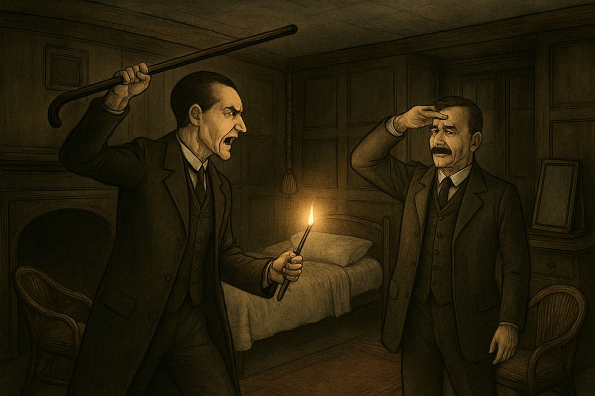 At once Holmes sprang from the bed, struck a match and lashed furiously at the bell-pull with his cane. “You see it, Watson?” he yelled. “You see it?” But Watson, dazzled by the glare, heard only a low, clear whistle.