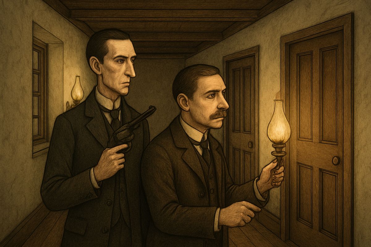 “It means that it is all over,” said Holmes. “And perhaps, after all, it is for the best.” With a grave face he lit the lamp and led the way down the corridor to Roylott's door, Watson close behind with his pistol cocked.