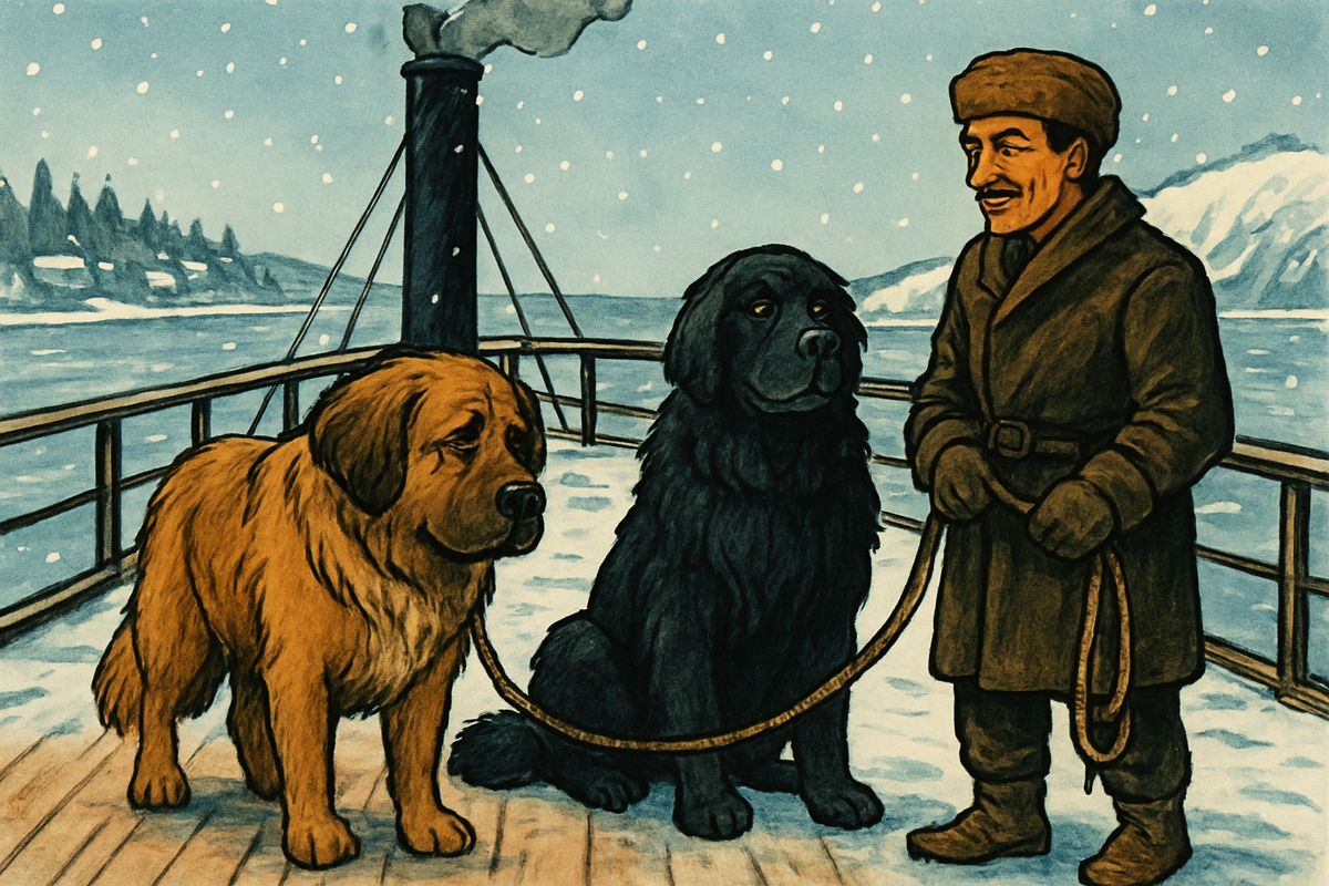 Other dogs came and went, until a little weazened courier named Perrault spotted Buck. “Dat one dam bully dog! How moch?” He paid three hundred dollars of government money and led Buck and Curly, a good-natured Newfoundland, aboard the Narwhal. From the deck they watched Seattle fade away, and with it the warm Southland.
