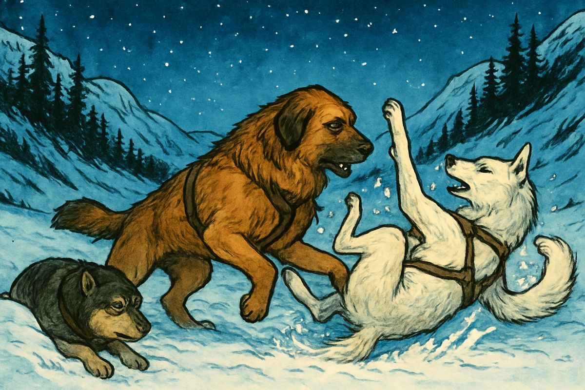 After a heavy snowfall, Pike hid from harness under a foot of snow. When Spitz dug him out and flew at him, Buck sprang between them and knocked the leader off his feet. From then on Buck shielded every shirker Spitz tried to punish, and the team's discipline crumbled into constant quarrels all the way to Dawson and back.