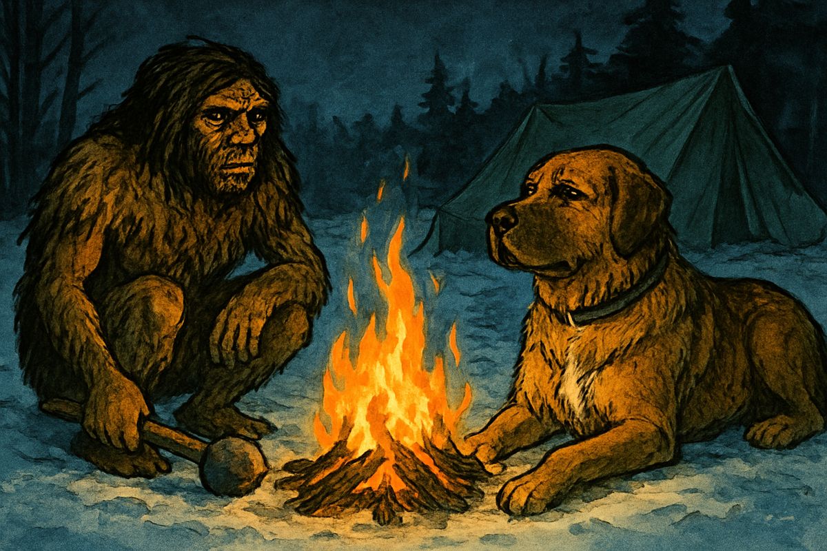 François and Perrault were called away, and a Scotch half-breed drove Buck's team with the heavy mail train — eighteen hundred weary miles between Skaguay and Dawson. At night Buck lay by the fire and dreamed of another fire, where a hairy, crouching man peered fearfully into the dark, and the eyes of great beasts gleamed, two by two.