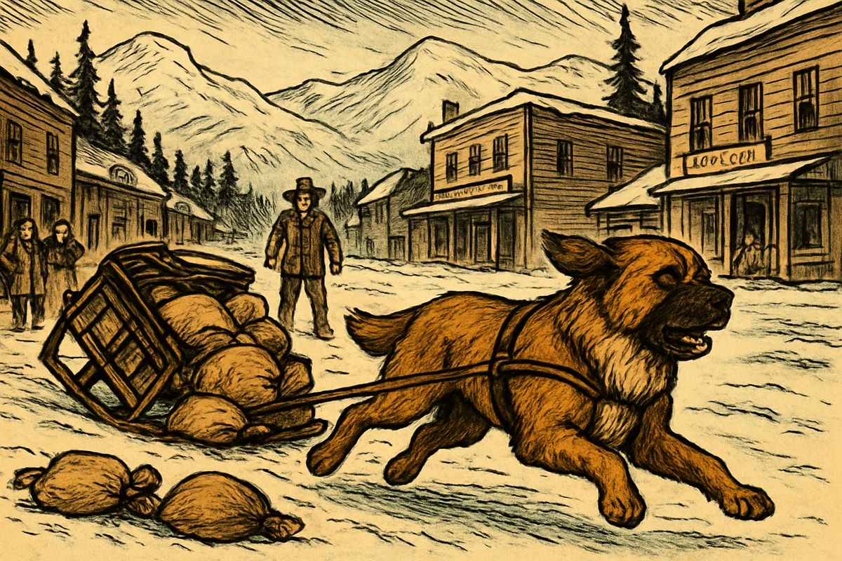 The runners were frozen fast and the load was top-heavy. On the turn into the main street the sled went over, and Buck, raging at the whip, led the team racing off and scattered the outfit up the street. Townsfolk made them cut the load in half. Hal bought six soft Outside dogs, making fourteen, and worked out their food with a pencil.