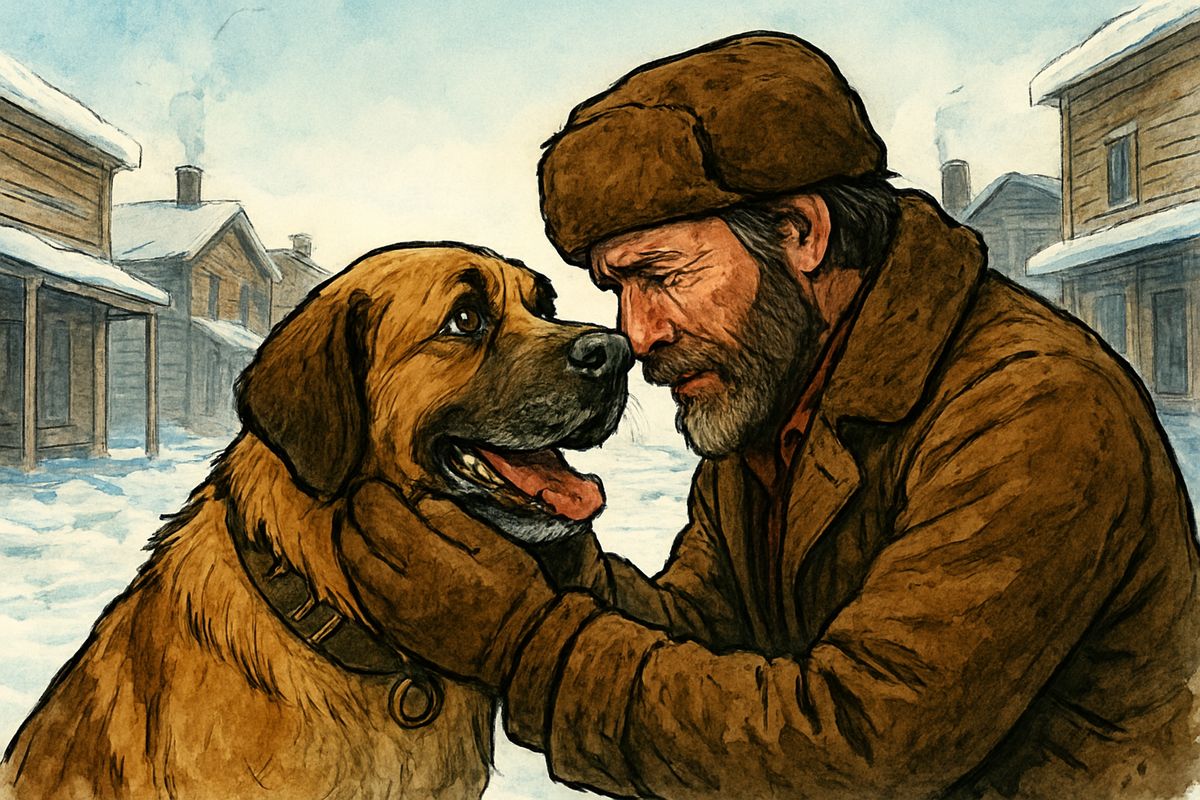 As Buck passed the firewood, the crowd roared. Thornton fell to his knees, head against Buck's, shaking him and cursing him softly and lovingly. A rich mine owner offered twelve hundred dollars for the dog, but Thornton rose with tears streaming down his face. "No, sir," he said. Buck took his hand gently in his teeth, and the crowd drew back to leave them alone.