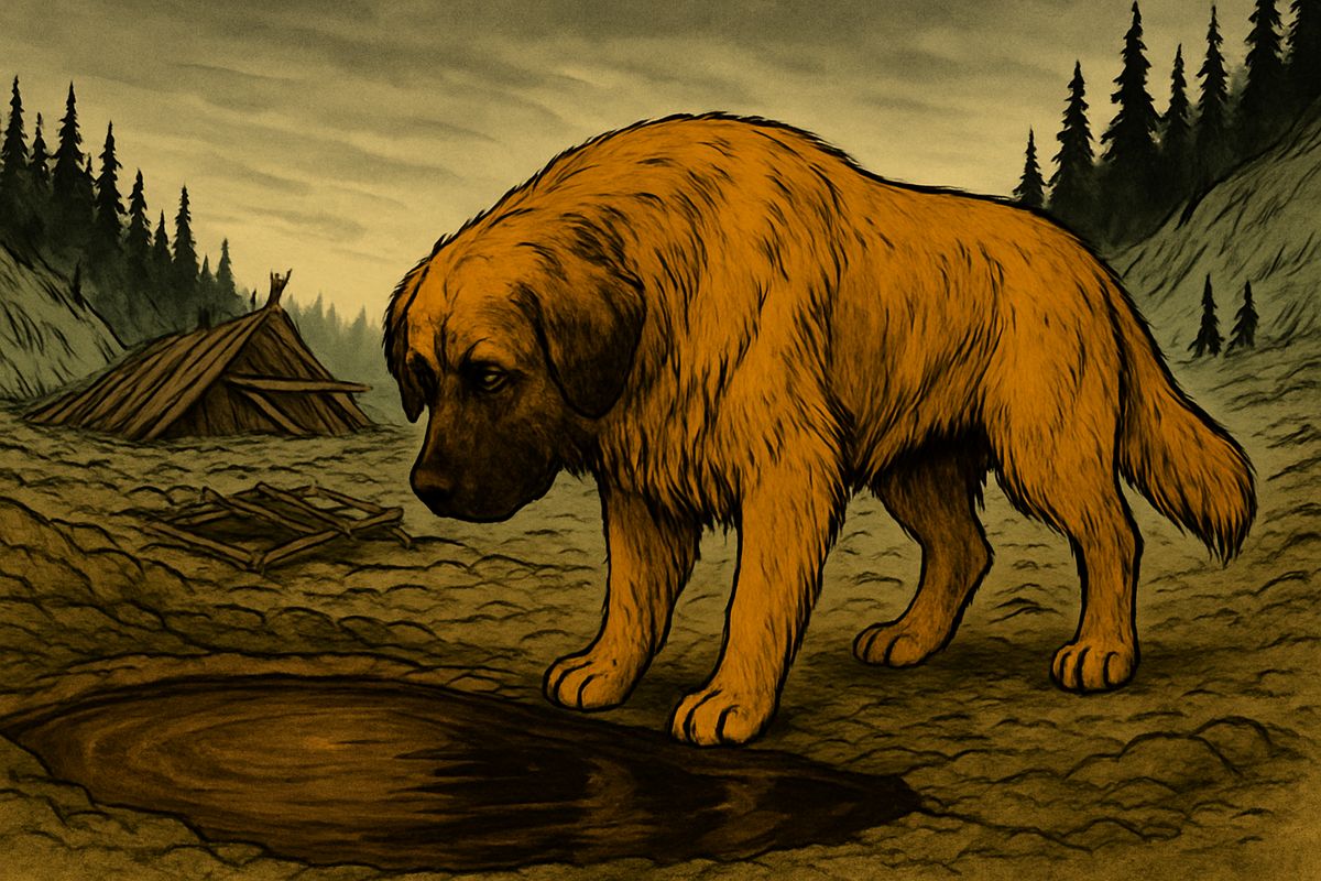 Racing home, Buck found Nig dead in a thicket and Hans fallen at the clearing's edge, while the Yeehats danced around the wrecked lodge. In a storm of fury he drove them into the woods. At the muddy pool, faithful Skeet lay motionless; Thornton's trail led into the water, and no trail led away.