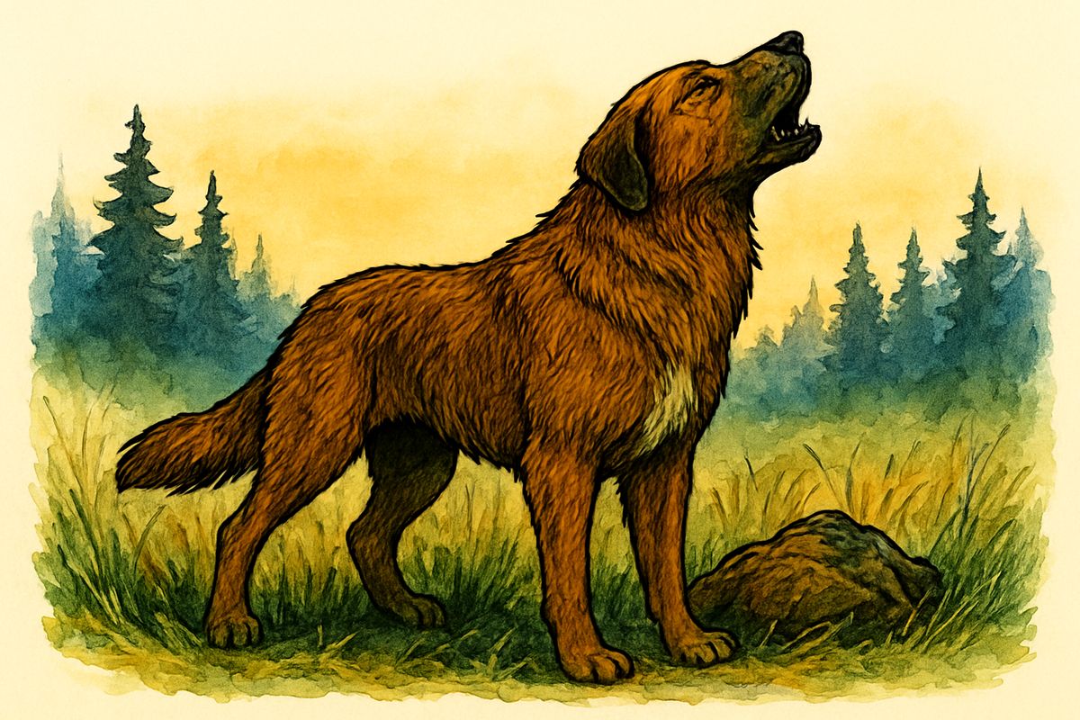 In later years the Yeehats told of a Ghost Dog that ran at the head of the wolf pack, and they never entered one valley. But each summer a great, gloriously coated wolf came down alone to the place where the moose-hide sacks rotted in the grass, mused a while, and howled once, long and mournfully, before he went away.