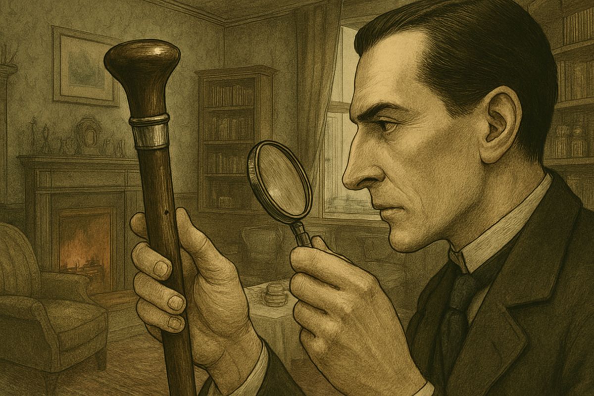 Most of it was wrong, Holmes said kindly. 'C.C.H.' meant Charing Cross Hospital. The man had been a young house-surgeon there who left five years before to work in the country. He was friendly, unambitious and absent-minded, and he had a dog. The tooth marks on the stick showed that the dog's jaw was just the right size for a curly-haired spaniel.