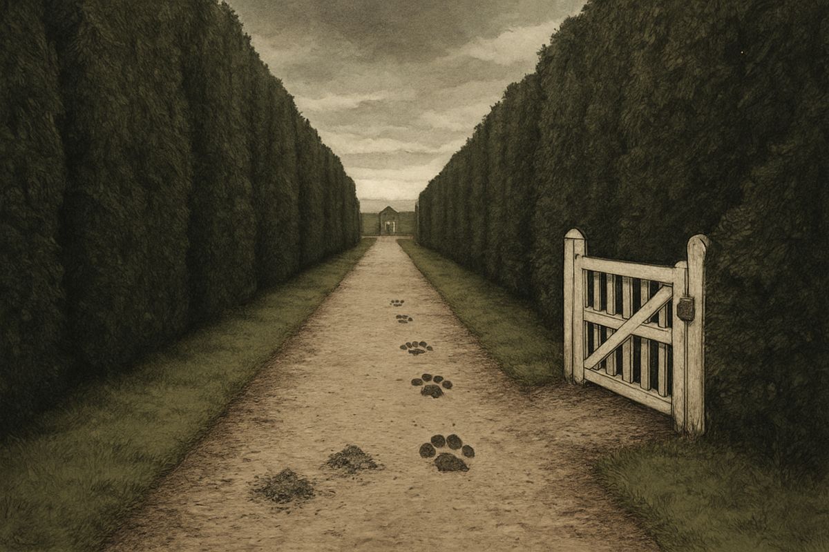 Holmes questioned Dr. Mortimer closely. The yew alley ran between hedges twelve feet high, broken only by a padlocked moor-gate. There Sir Charles had stood five or ten minutes, for his cigar ash had dropped twice. And the giant hound's prints lay on the path some twenty yards off; the creature had never gone near the body.