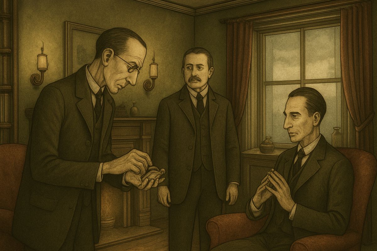 Mortimer confessed that three locals had seen a huge, glowing creature on the moor before the death. Now the heir, Sir Henry, was arriving from Canada within the hour. Should he go to Dartmoor? Holmes was dry: “A devil with merely local powers like a parish vestry would be too inconceivable a thing.” He asked to see them both at ten next morning.