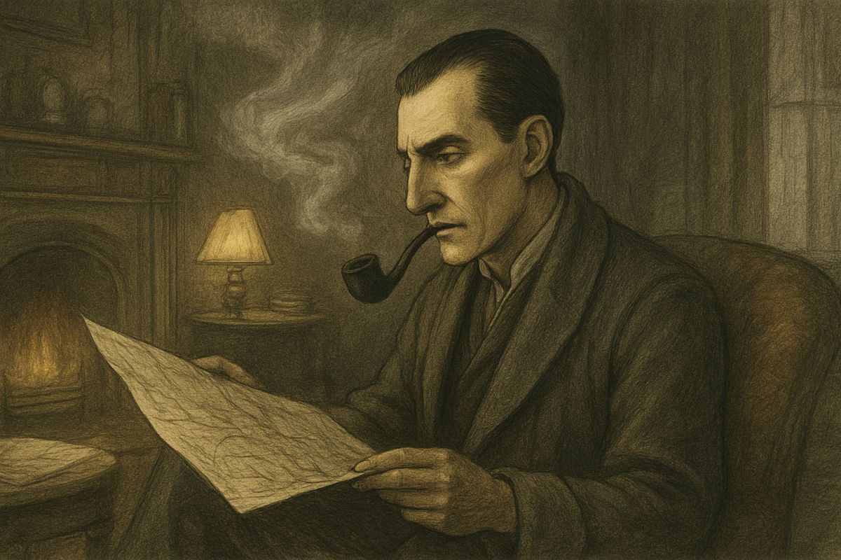 That evening Watson found the room thick with pipe smoke; Holmes had spent all day over the Ordnance map of Dartmoor. “He was running, Watson—running for his life,” he said. The changed footprints were not tiptoeing. And an old man standing on a raw night by the moor-gate must have been waiting for someone.