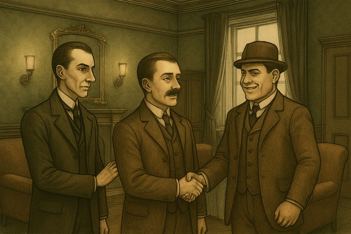 After lunch, Dr. Mortimer said that Barrymore the butler had a full black beard, and that Sir Charles had left close on a million; if Sir Henry died, it would pass to an elderly clergyman cousin, James Desmond. Holmes could not leave London, so he asked Watson to go with Sir Henry to Devon. Watson gladly agreed.