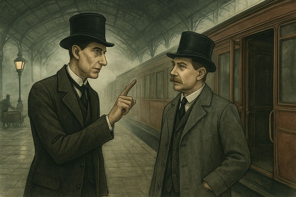 On the day of departure, Holmes drove Watson to the station. He would offer no theories: Watson was simply to report facts, and to watch the Barrymores, the naturalist Stapleton and his sister, and Mr. Frankland of Lafter Hall. "Keep your revolver near you night and day," Holmes said gravely, "and never relax your precautions."