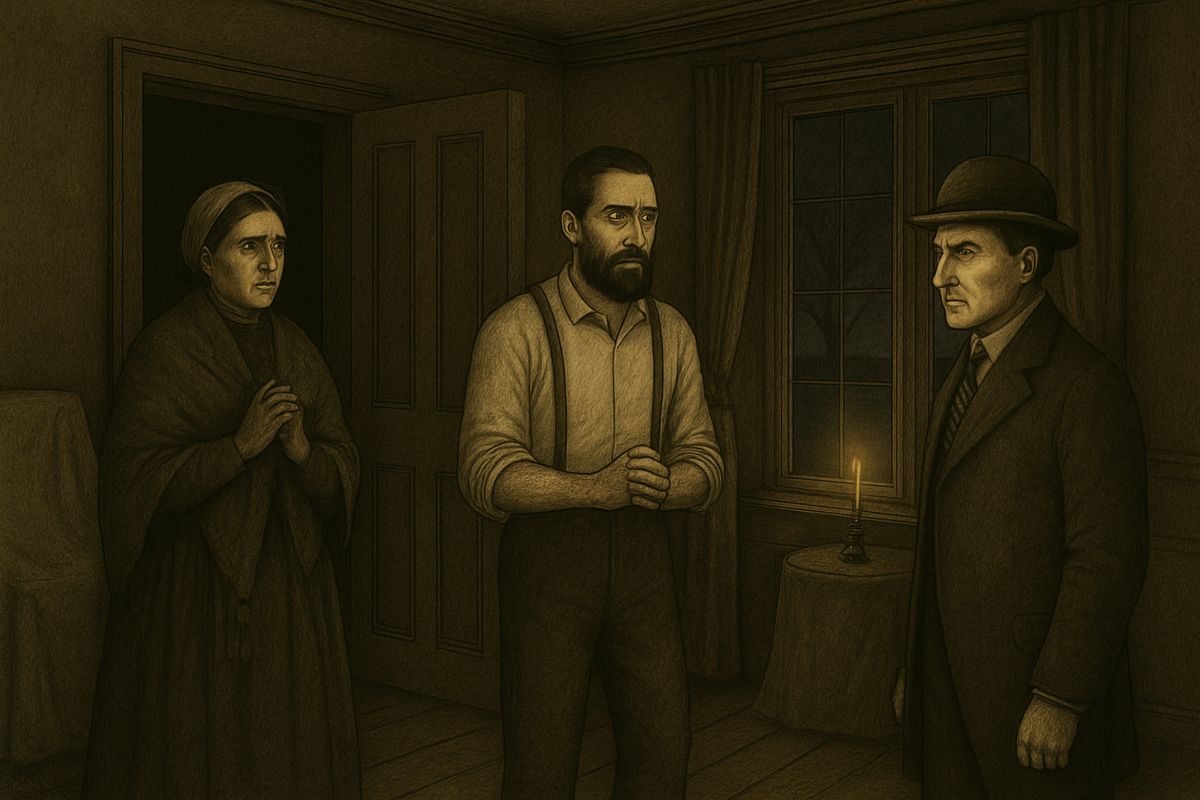 On their second night of watching, Watson and Sir Henry caught Barrymore at the window again. Watson took the candle, and far out on the moor a tiny answering light appeared. Then Mrs. Barrymore came to the door. "My unhappy brother is starving on the moor," she confessed. He was Selden, the escaped convict, and the light told him food was ready.