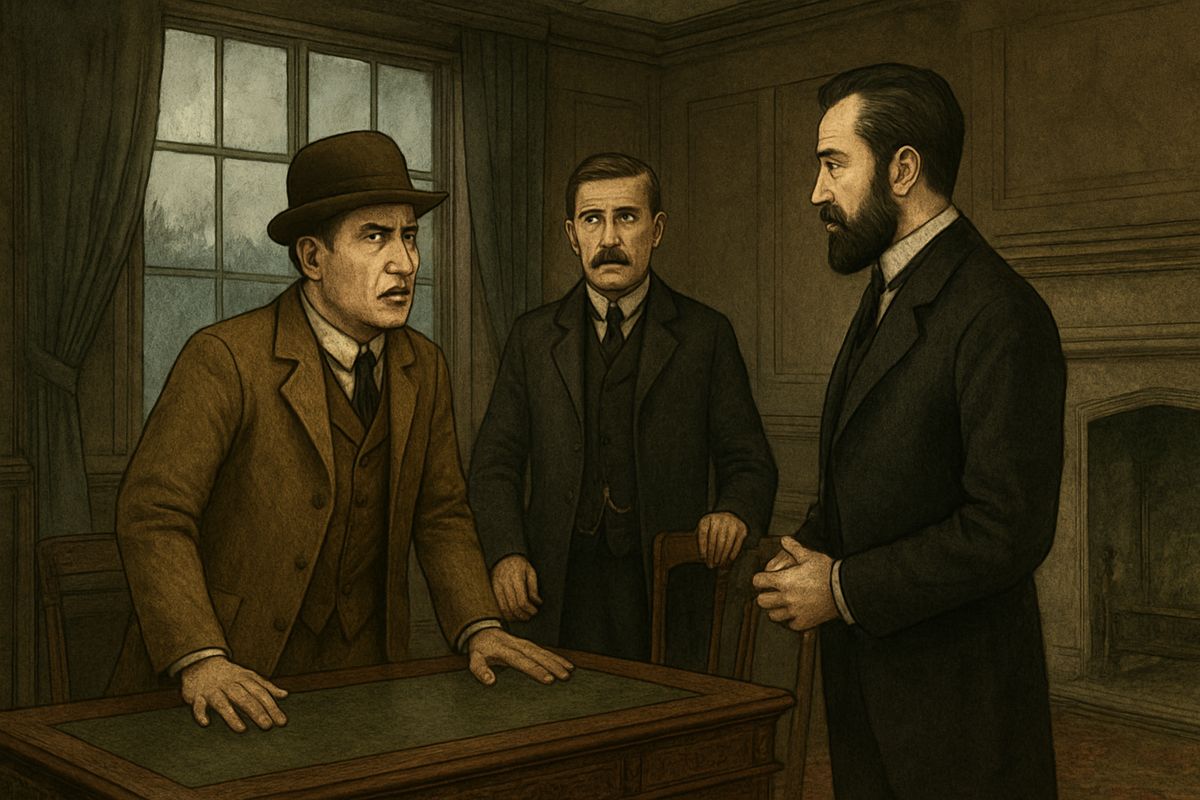The morning after the chase, Barrymore begged Sir Henry not to betray Selden, who would soon sail for South America. Sir Henry agreed, and the grateful butler shared a secret: on the day he died, Sir Charles had received a letter from Coombe Tracey. Its burnt postscript begged him to be at the gate by ten, signed only 'L. L.'
