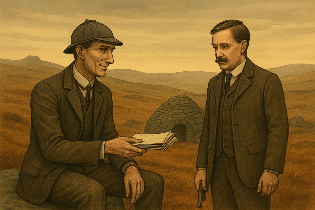 The voice outside the hut belonged to Sherlock Holmes. He had been on the moor all along in secret, with young Cartwright bringing him bread and clean collars. Watson felt hurt at being kept in the dark, until Holmes pulled out Watson's own letters, well thumbed. "I must compliment you exceedingly upon the zeal and the intelligence which you have shown."