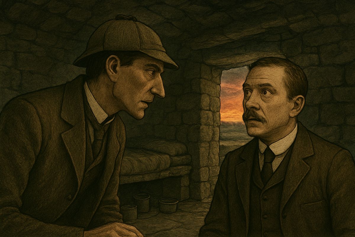 As dusk fell they sat inside the hut, and Watson told Holmes what he had heard from Mrs. Laura Lyons. Then Holmes gave him startling news. The naturalist was their hidden enemy, the man who had followed them in London, and the woman everyone called Miss Stapleton was really his wife. "It is murder, Watson—refined, cold-blooded, deliberate murder."