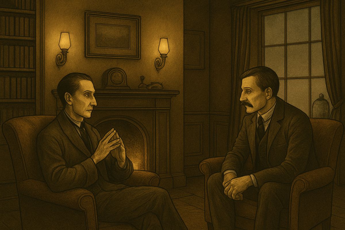 On a raw, foggy November night, after Sir Henry and Dr. Mortimer had left on a long voyage to mend his nerves, Holmes explained everything by the Baker Street fire. Stapleton was really Rodger Baskerville's son. He had fled Costa Rica and hidden as Vandeleur. He bought a savage dog in London, kennelled it in the Grimpen Mire and painted it to glow, then used Laura Lyons's letter to lure Sir Charles out.
