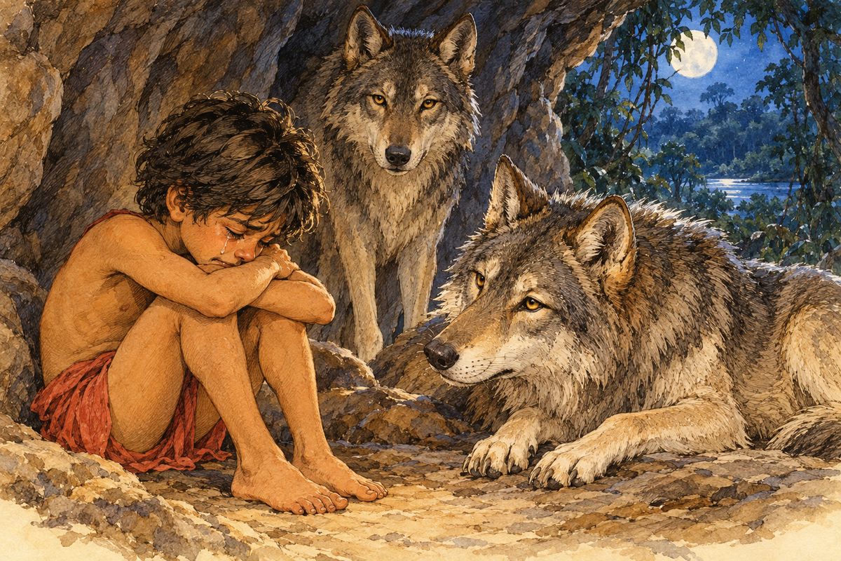 “No, Little Brother. That is only tears such as men use,” said Bagheera. “Now I know thou art a man, and a man’s cub no longer. The jungle is shut indeed to thee henceforward. Let them fall, Mowgli. They are only tears.” So Mowgli sat and cried as though his heart would break; and he had never cried in all his life before. “Now,” he said, “I will go to men.