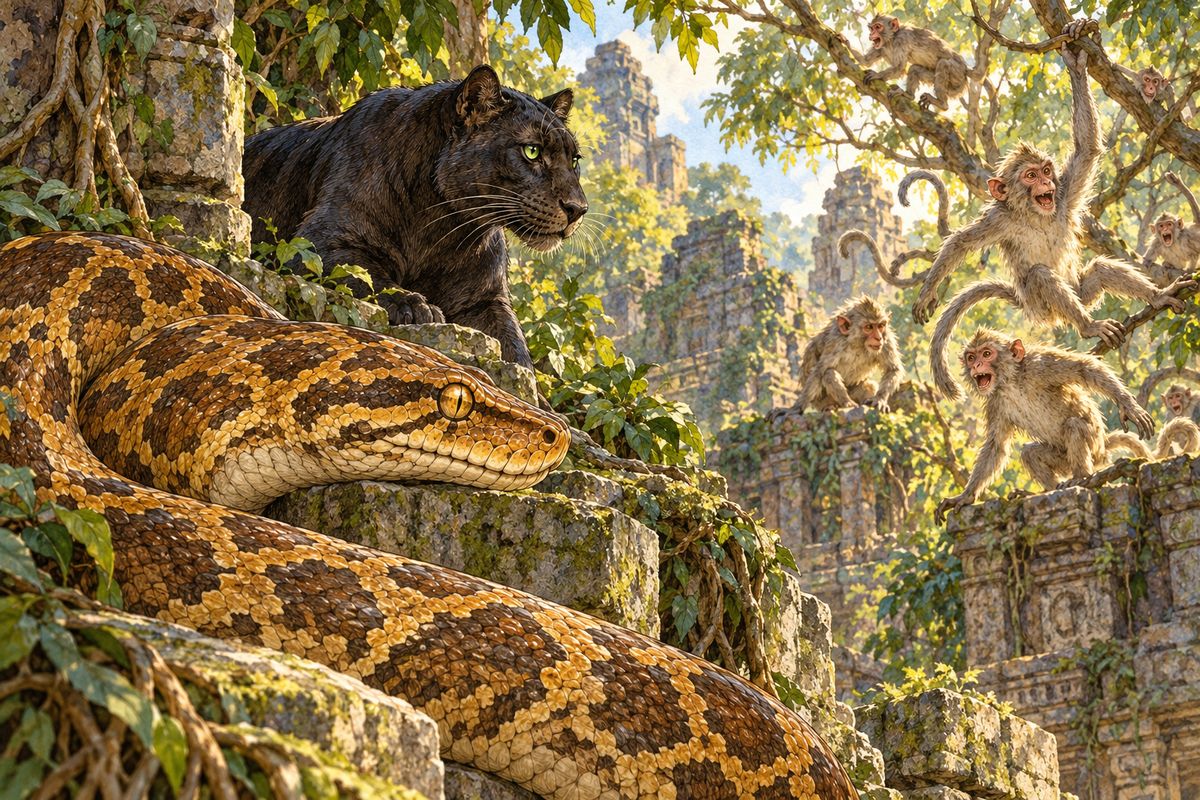 “The Bandar-log have shifted their grounds,” he said quietly. “When I came up into the sun today I heard them whooping among the tree-tops.”