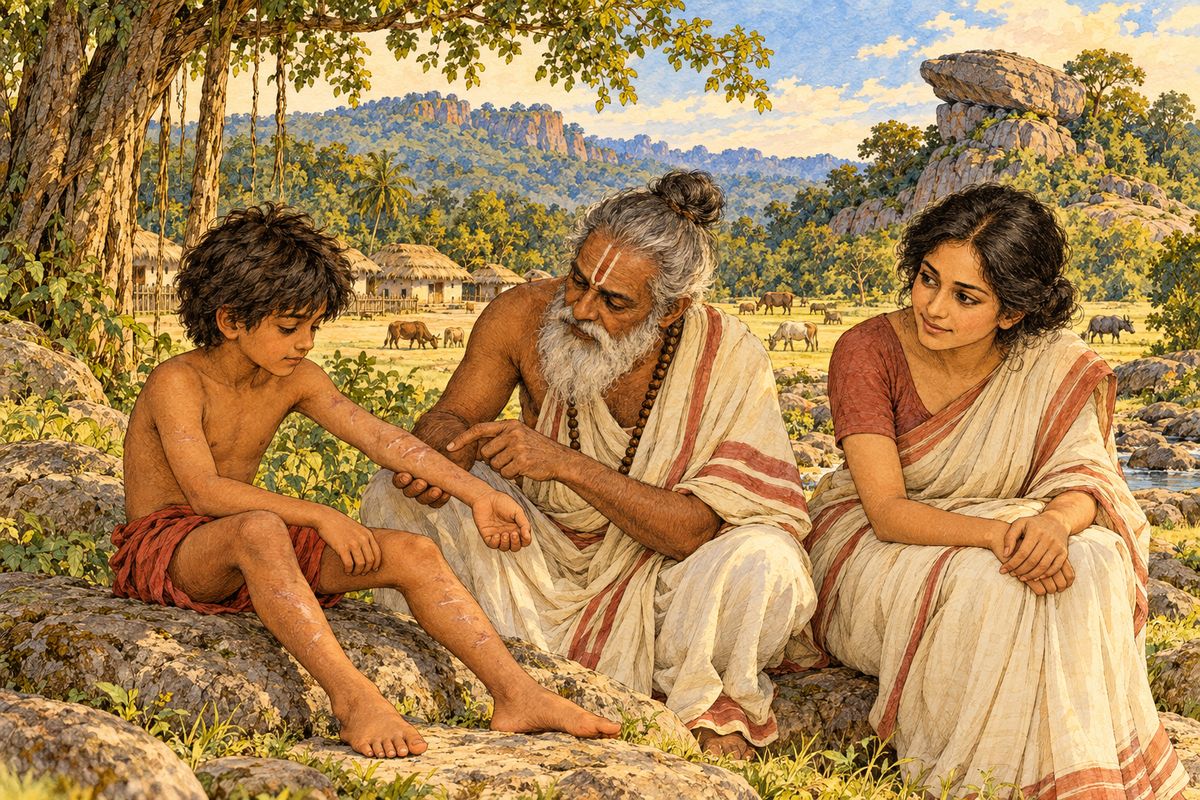 “What is there to be afraid of?” said the priest. “Look at the marks on his arms and legs. They are the bites of wolves. He is but a wolf-child run away from the jungle.” Of course, in playing together, the cubs had often nipped Mowgli harder than they intended, and there were white scars all over his arms and legs. But he would have been the last person in