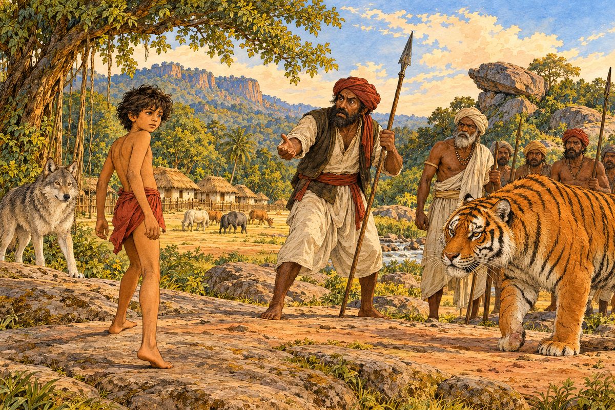 Buldeo was speechless with surprise for a moment, and the head-man stared. “Oho! It is the jungle brat, is it?” said Buldeo. “If thou art so wise, better bring his hide to Khanhiwara, for the Government has set a hundred rupees on his life. Better still, talk not when thy elders speak.” Mowgli rose to go. “All the evening I have lain here listening,” he