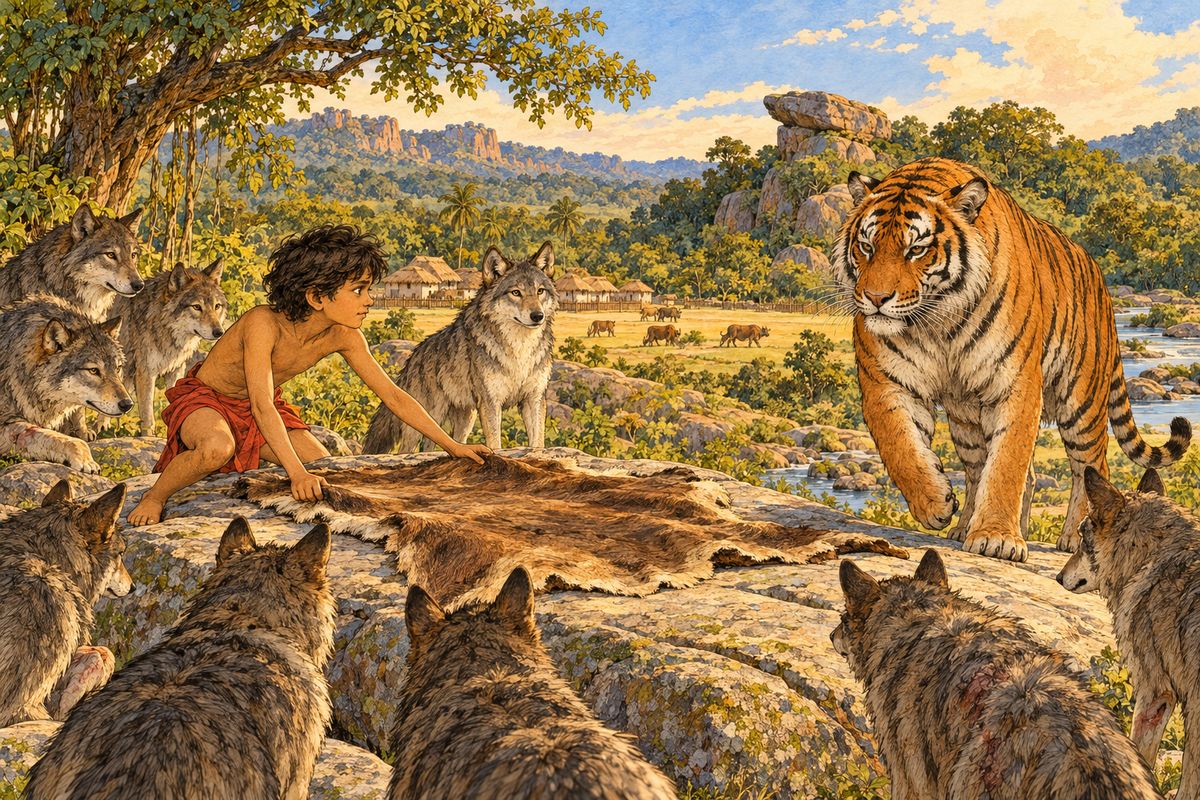 They clambered up the Council Rock together, and Mowgli spread the skin out on the flat stone Ever since Akela had been deposed, the Pack had been without a leader, hunting and fighting at their own pleasure. But they answered the call from habit; and some of them were lame from the…