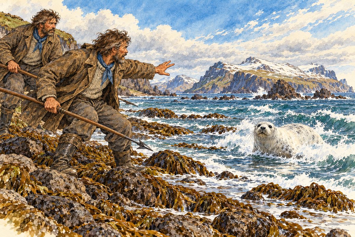 “The white seal is coming after us,” cried Patalamon. “That’s the first time a seal has ever come to the killing-grounds alone.”