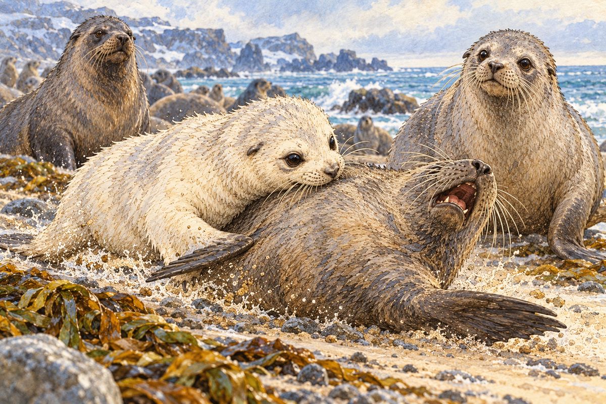 “Very good,” said the young seal carelessly. “If you win, I’ll come.” He had no time to change his mind, for Kotick’s head was out and his teeth sunk in the blubber of the young seal’s neck. Then he threw himself back on his haunches and hauled his enemy down the beach, shook him, and knocked him over. Then Kotick roared to the seals: “I’ve done my best for