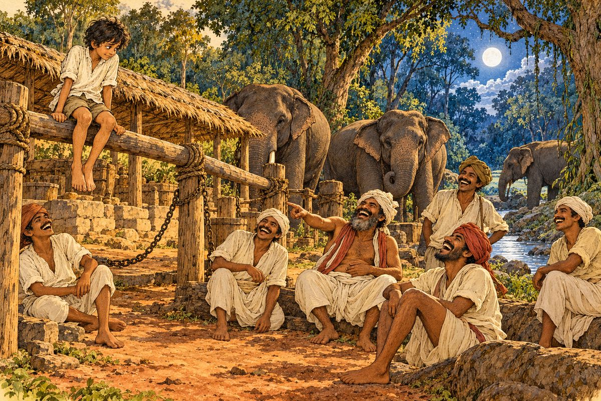 “Not green corn, Protector of the Poor,—melons,” said Little Toomai. “Not green corn, Protector of the Poor,—melons,” said Little Toomai, and all the men sitting about broke into a roar of laughter.