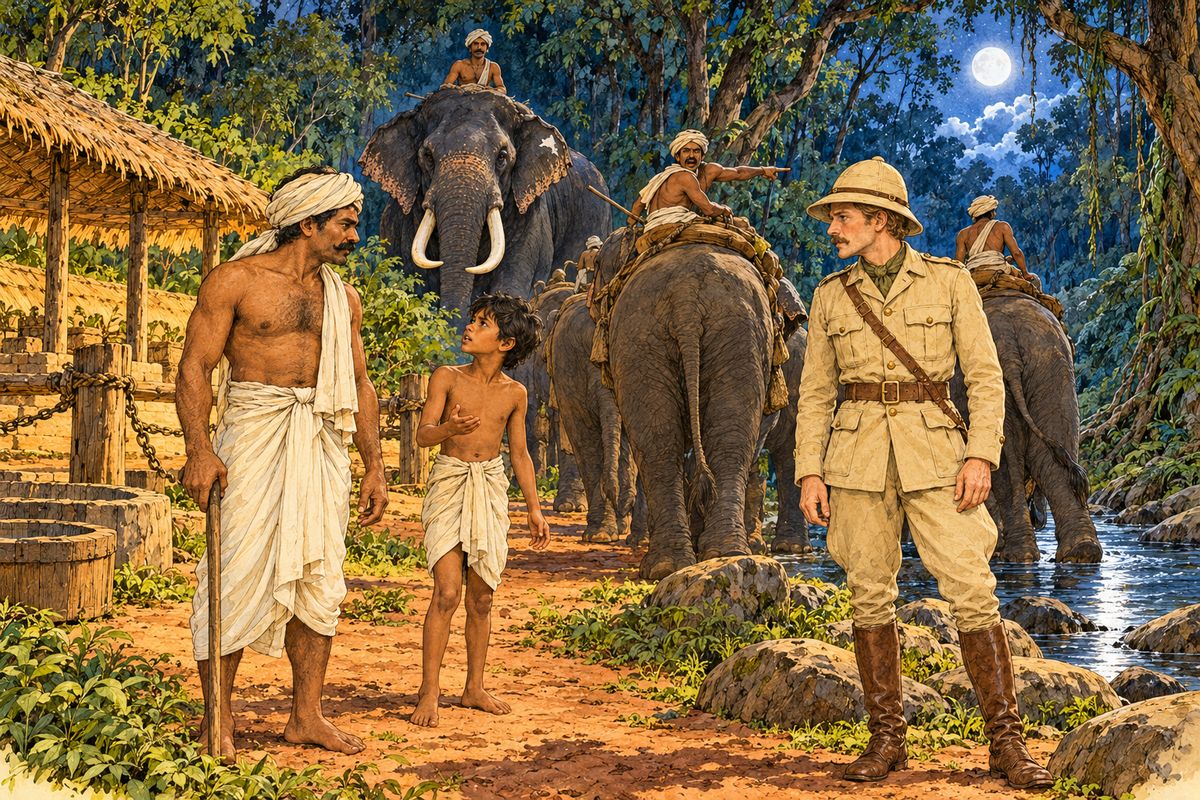 “What did Petersen Sahib mean by the elephant dance?” he said, at last, softly to his mother. Big Toomai heard him and grunted.