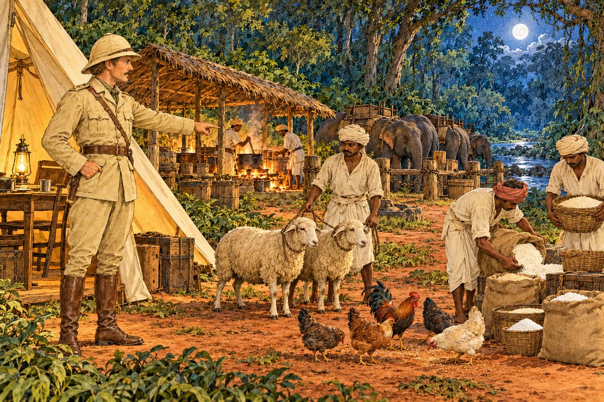 When they got back to camp it was time for the evening meal. Petersen Sahib ate alone in his tent, but he gave orders that the camp should have two sheep and some fowls, as well as a double ration of flour and rice and salt, for he knew that there would be a feast.