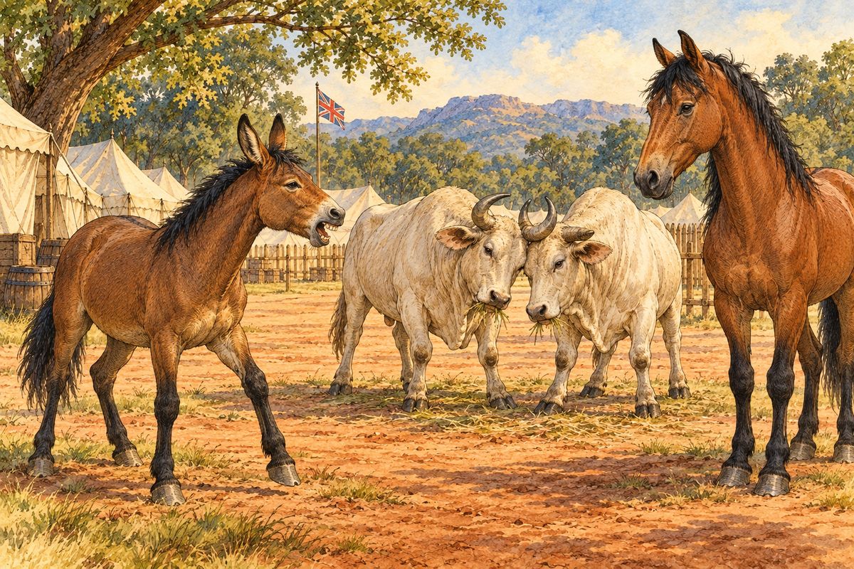 They went on chewing. “That comes of being afraid,” said Billy. “You get laughed at by gun-bullocks. I hope you like it, young un.” The young mule’s teeth snapped, and I heard him say something about not being afraid of any beefy old bullock in the world. But the bullocks only clicked their horns together and went on chewing. “Anybody can be forgiven for