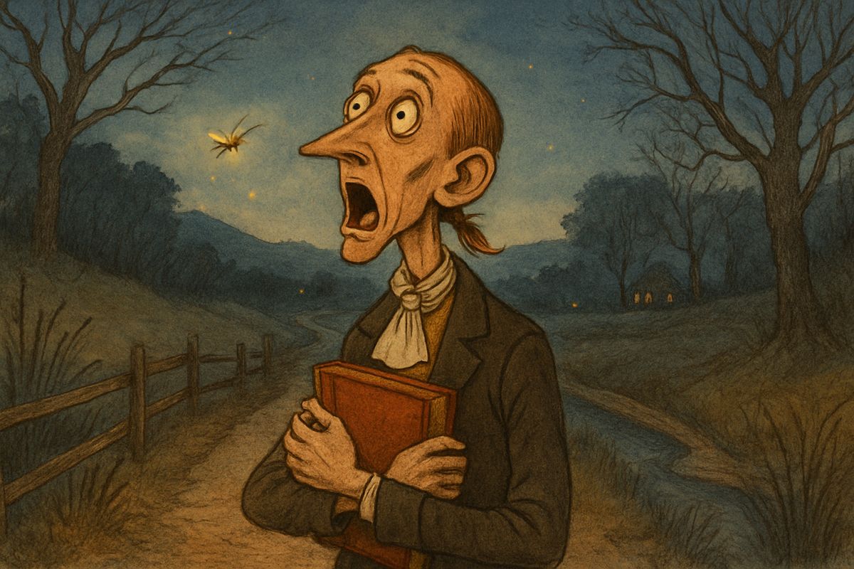 On Sundays Ichabod led the psalm-singing and charmed the country girls. He believed every word of Cotton Mather's book of witchcraft, so on his walk home at dusk every owl's hoot set him quaking, and he sang psalms through his nose.