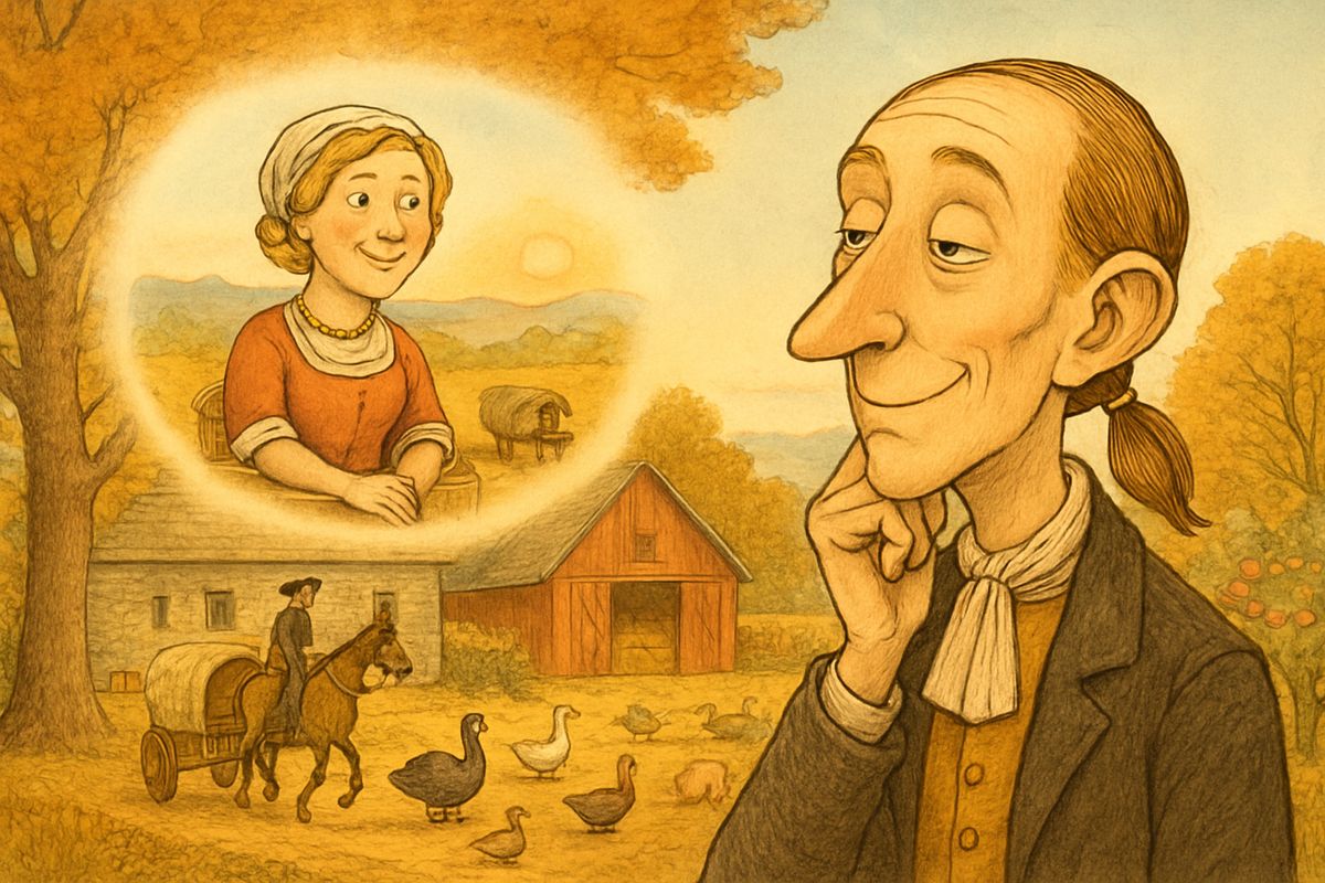 Ichabod longed for the girl who would inherit all these fields and orchards. He dreamed of selling the land and heading west, with Katrina and a whole brood of children piled on a wagon, bound for Kentucky, Tennessee, or the Lord knows where!