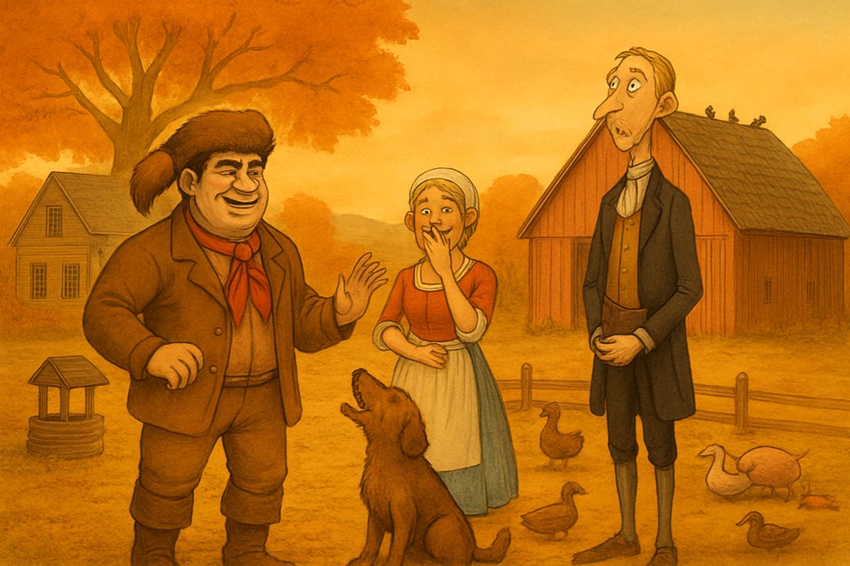 Ichabod would not fight, so Brom and his gang played pranks on him instead, smoking out the singing school and turning the schoolroom upside down. Brom even taught a scoundrel dog to whine like a psalm-singer. "Here's your new singing-master, Katrina!"