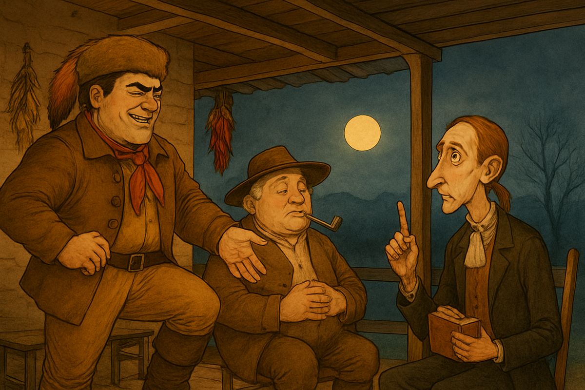 Brom Bones laughed that he had once raced the Horseman home for a bowl of punch. "Daredevil beat that goblin horse all hollow," he swore, "till the Hessian vanished in a flash of fire at the bridge!" Every tale sank deep into Ichabod's mind.