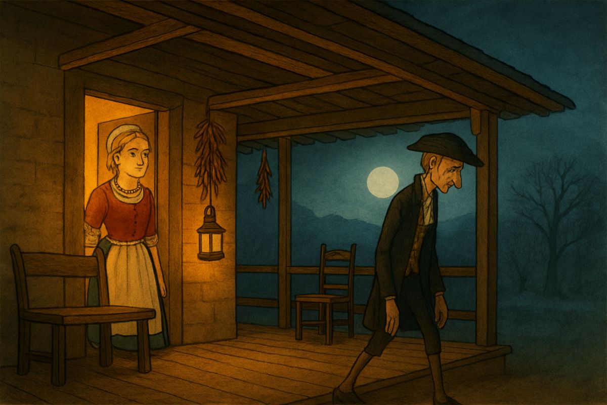 When the party ended, Ichabod stayed behind to speak alone with Katrina, sure that he was winning her heart. What passed between them nobody knows, but something went badly wrong. He soon slunk out, crushed and crestfallen, and stamped off to the stable to shake old Gunpowder awake.