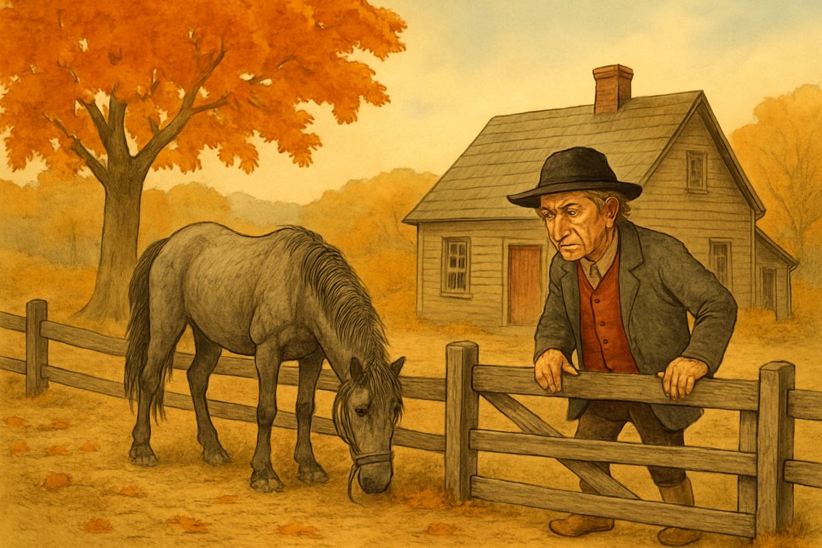 The next morning old Gunpowder was found at his master's gate, cropping the grass, with his saddle gone. Ichabod never came to breakfast, and the boys waited at the schoolhouse in vain. Hans Van Ripper worried about poor Ichabod, and about his Sunday saddle.
