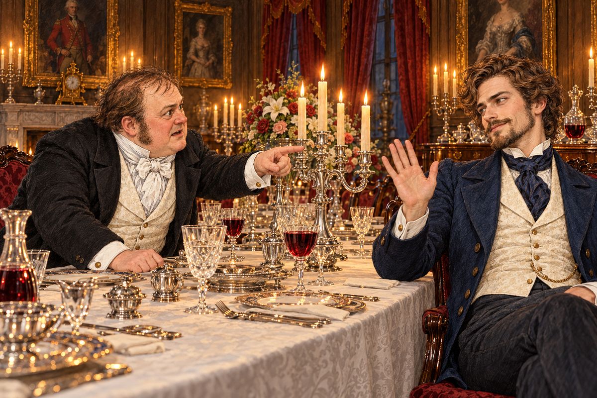 The dinner went wrong from start to finish. When Mr. Franklin admitted he had been sleeping badly, Mr. Candy said he needed a course of medicine. Mr. Franklin answered that medicine was just 'groping in the dark'. They argued back and forth, getting hotter each time, until my lady had to stop them.