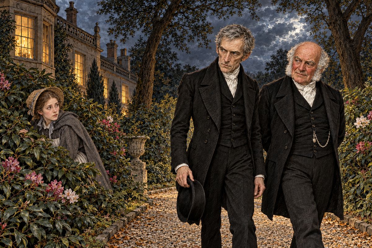 Walking along the shrubbery path, Mr. Franklin's favourite walk, Cuff murmured "Hullo!" He had spotted Rosanna hiding among the bushes. Out of pity, Betteredge admitted that the poor girl loved Mr. Franklin. Cuff then questioned the servants one by one, and when he came out his advice was: if Rosanna asks to go out, let her go, but tell me first.