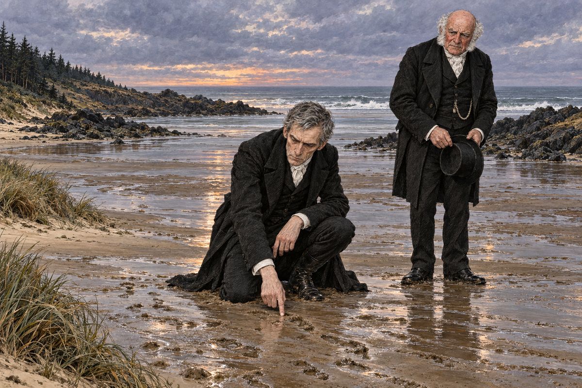 Cuff had followed Rosanna to Cobb's Hole and seen her head north with something under her cloak. At dusk he knelt on the beach near the Shivering Sand and read her muddled footprints. "Purposely confused, I should say." She had waded through the water to the rocks and back. She had come here to hide something, not to destroy it.