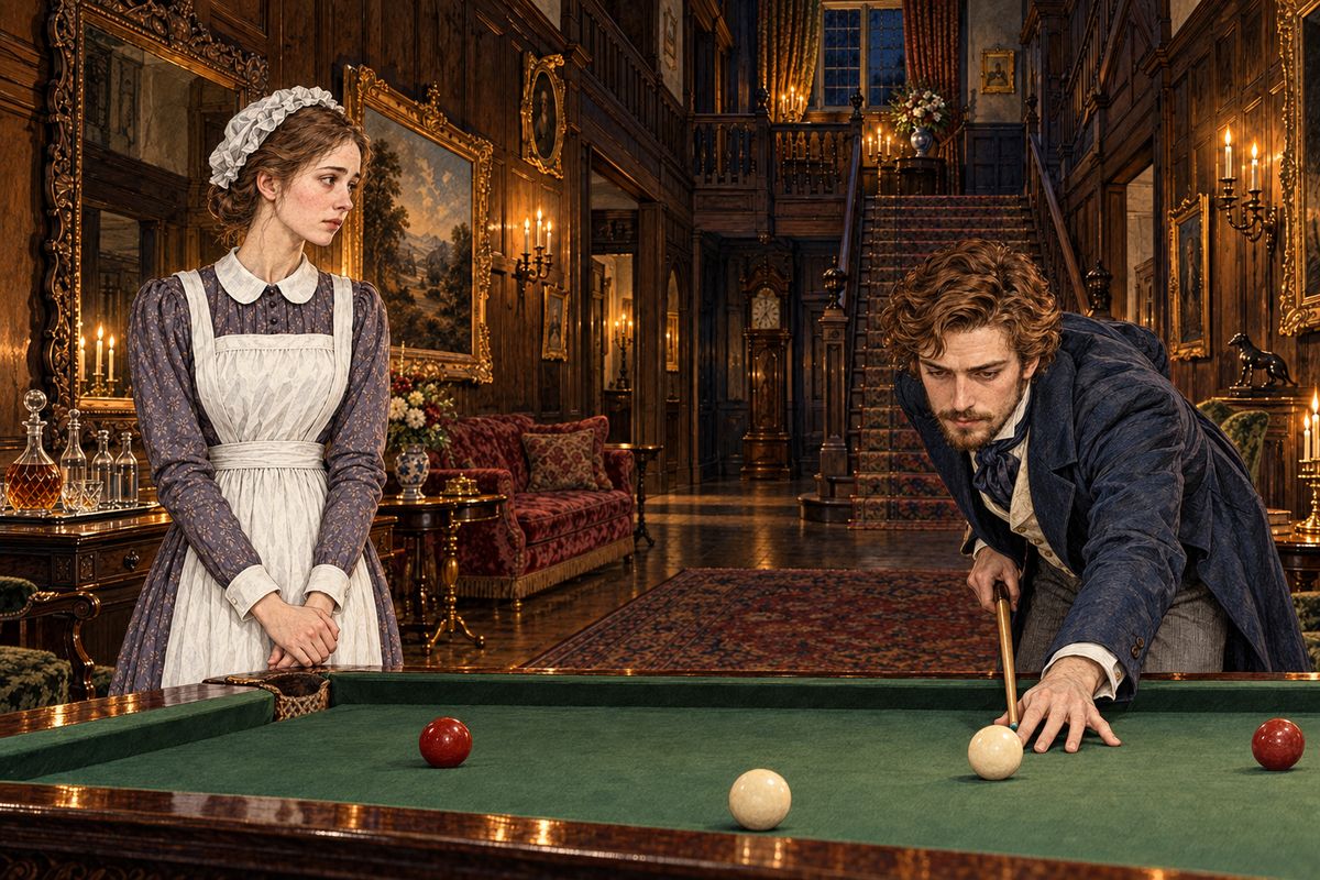 Later Rosanna rushed past Betteredge with her hand pressed to her heart. Mr. Franklin explained: she had stolen up beside him at the billiard table, "Yes, if I dare," but he kept knocking the balls about. "He looks at the billiard balls," she said bitterly. "Anything rather than look at me!" Her confession, if it was one, went unspoken.