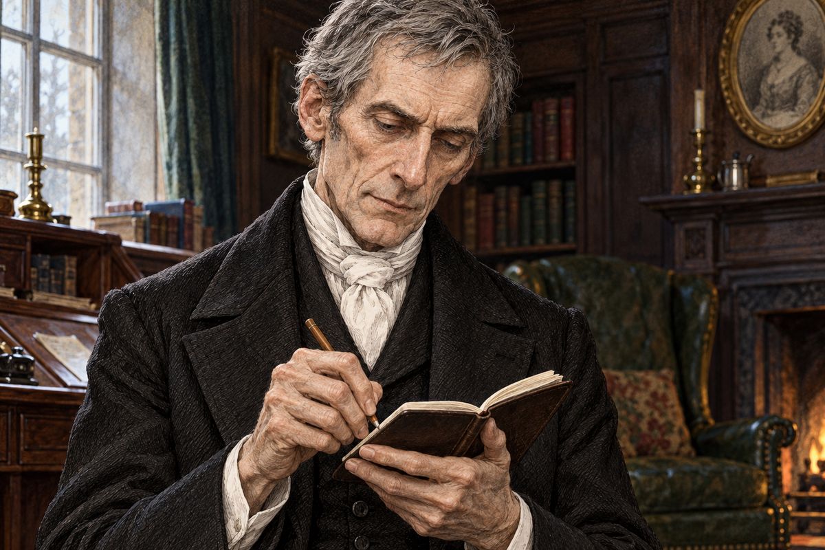 Betteredge dared him to back his opinion, and Cuff, shaking his hand warmly, turned prophet. Betteredge would hear from the Yollands when Rosanna's letter arrived on Monday; he would hear of the three Indians again; and he would hear of a London money-lender, whose name Cuff wrote in Betteredge's pocket-book: Mr. Septimus Luker, Lambeth.