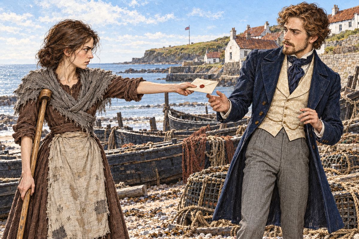 Betteredge said Rosanna Spearman had left a sealed letter for him. Next morning the old man boasted he was down with "detective-fever", and the two of them hurried to Cobb's Hole. Limping Lucy led Franklin down behind the boats, stared at him in disgust and pushed the letter into his face. "Oh, my lost darling! what could you see in this man?"