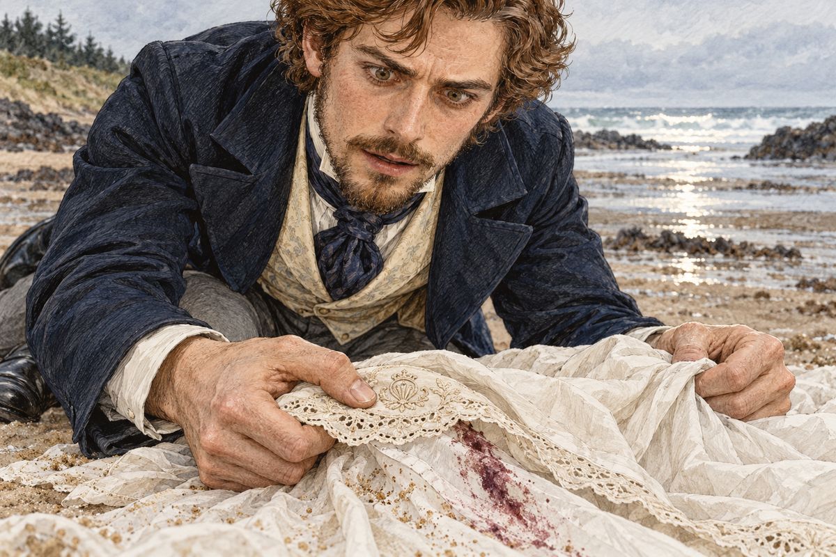 Inside was a rolled linen nightgown with the smear from Rachel's freshly painted door on it, just the proof Sergeant Cuff had told them to look for. Franklin looked for the owner's mark and read his own name. Without knowing it, he had been hunting himself: on the paint-stain's evidence, he was the thief.