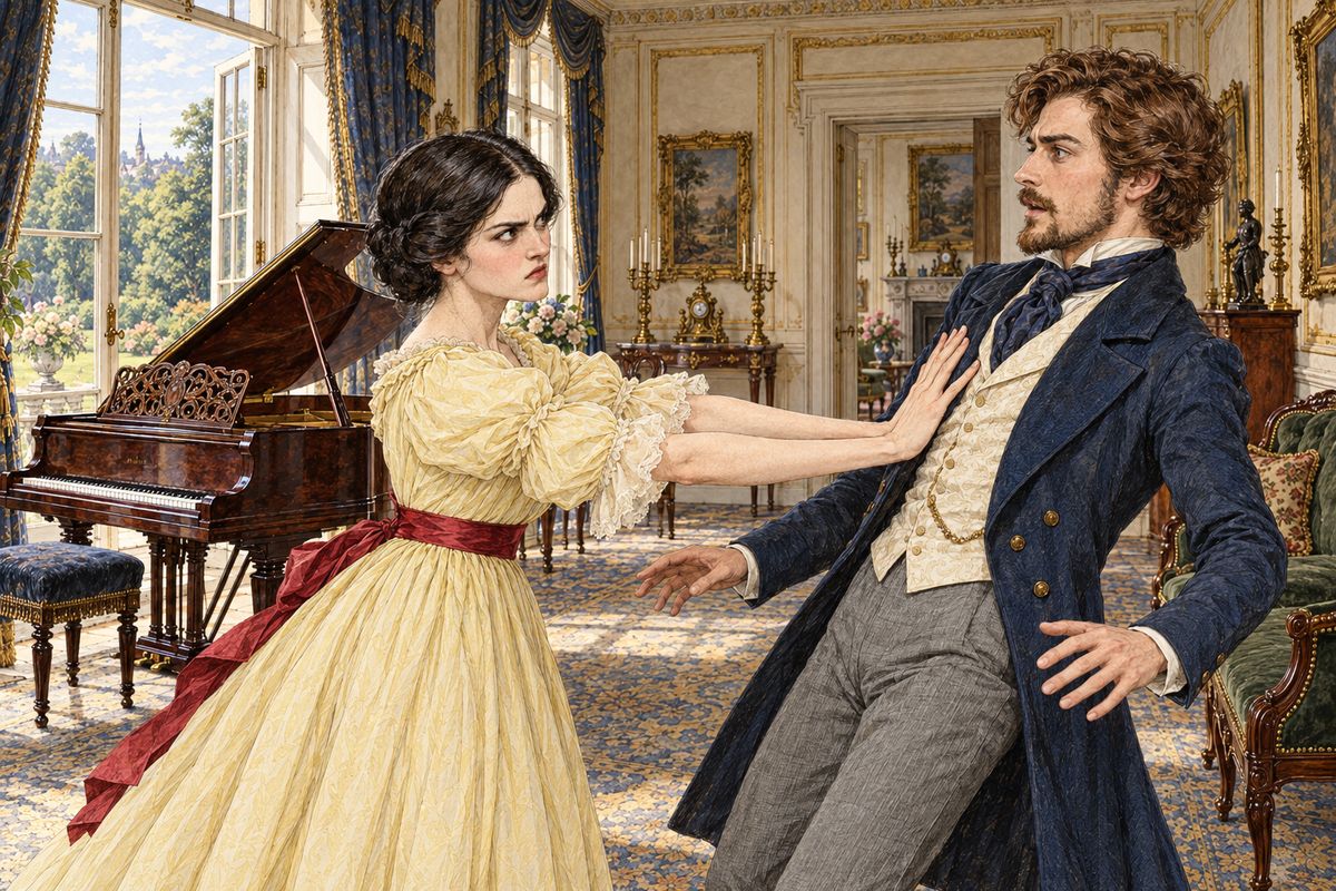 At three o'clock Franklin let himself in through the garden gate and opened the music-room door. Rachel rose from the piano and came slowly towards him, and he took her in his arms and kissed her. For a moment she seemed to forget. Then she pushed him away in horror. "You coward! You mean, miserable, heartless coward!"