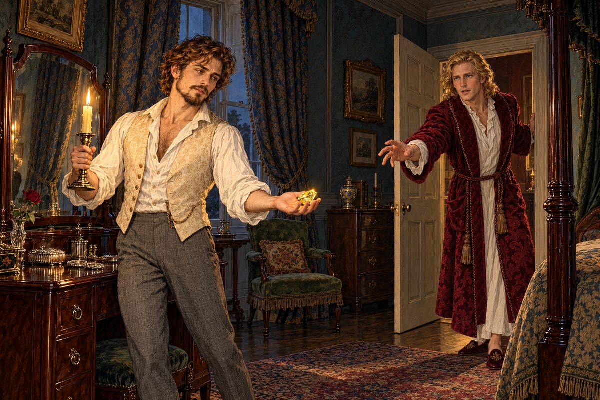 Later that night Godfrey followed Franklin, half-asleep under the drug, as he took the Diamond from Rachel's cabinet. Back in his room, Franklin pressed it into Godfrey's hand: 'Take it back, Godfrey, to your father's bank. It's safe there.' Then he fell asleep. Godfrey kept the stone and pawned it to Luker for two thousand pounds. A year later a legacy let him buy it back.
