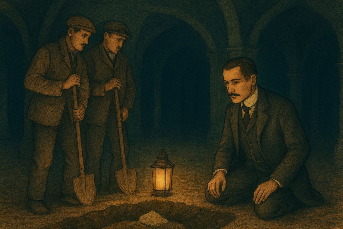 With the papers in hand, the narrator walked the ghost's vast kingdom from roof to cellar. Then workmen digging far beneath the Opera, to bury recordings of great singers' voices, uncovered a skeleton. The newspapers called it a victim of the Commune. The narrator knew better, and proved it: these were the remains of the Opera Ghost.