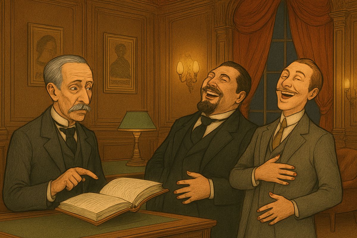 In the office, the old managers warned of a ghost and opened the rulebook. In a clumsy red hand someone had added clauses: twenty thousand francs a month for the Opera ghost, and Box Five on the grand tier for his use at every performance. Richard and Moncharmin decided it was a fine joke and laughed until they ached.