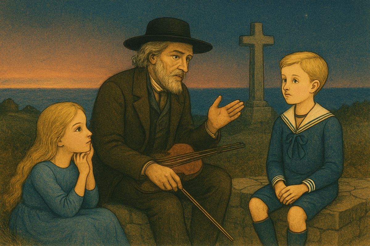 All that summer the children went from cottage to cottage asking old Bretons for legends. Best of all were Daddy Daae's tales of the North at twilight, and above all of the Angel of Music, unseen, who visits every great artist once. Christine asked if he had ever heard the Angel. "When I am in Heaven," he promised, "I will send him to you!"