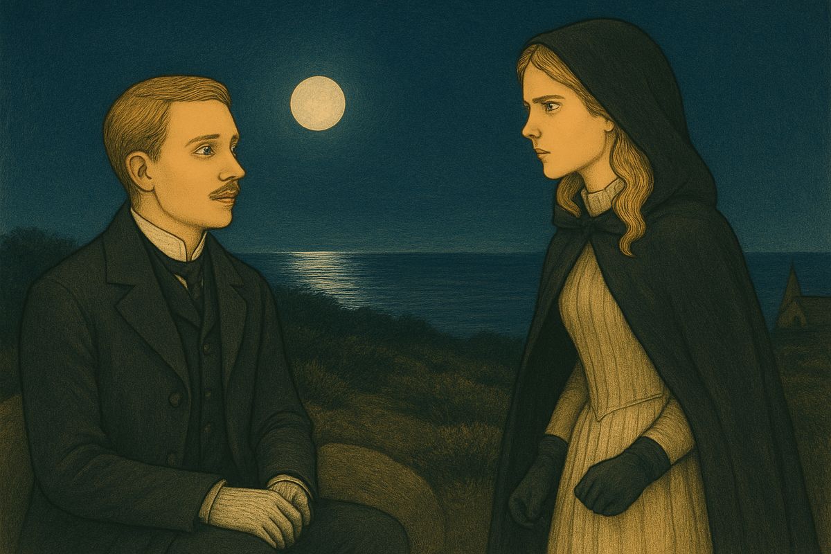 That evening, on the heath where they once watched for the Korrigans to dance, Christine told him the truth as she believed it. Her father was in Heaven, and the Angel of Music came to her dressing-room to give her lessons every day. When Raoul laughed and said someone was making game of her, she cried out and ran away from him.